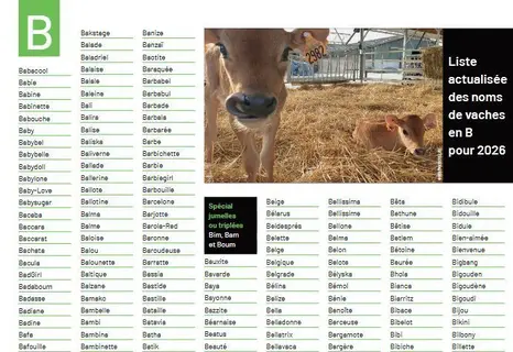 Noms de vaches 2026